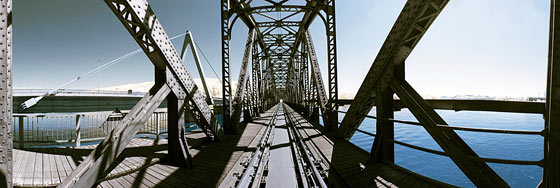 Steyregger Eisenbahnbrücke Infrarot 2 auf Alu