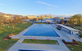 360° Foto Parkbad Linz, 10er Turm, Aussicht auf Tabakfabrik, Donau und Sportbecken