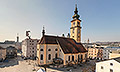 Dach Cafe Maier, Pfarrplatz am Morgen - Pfarrplatz vom Dach